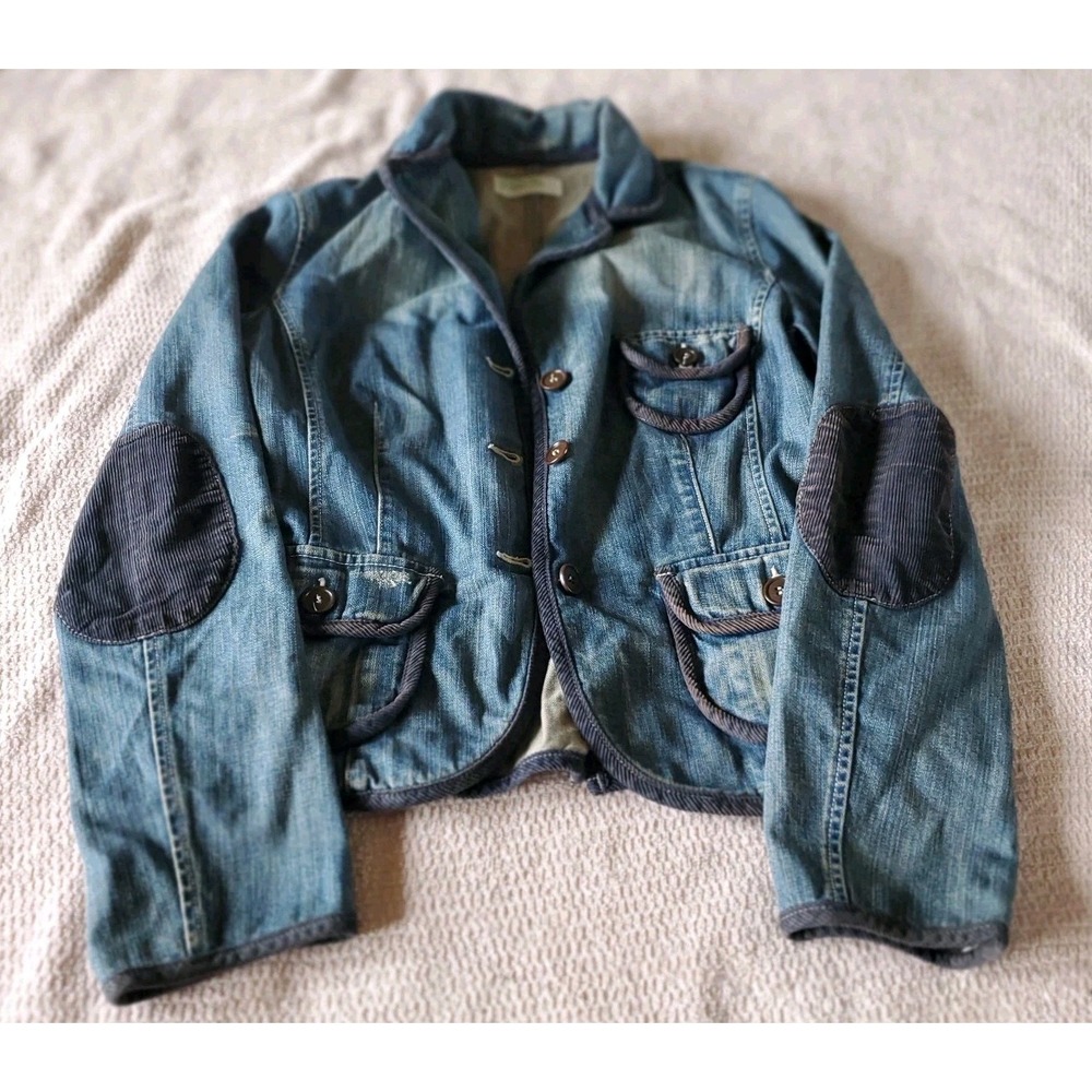 Made in Italy Benetton Denim Blazer Jacket with‎ Elbow Patches Size EU 44 Women
